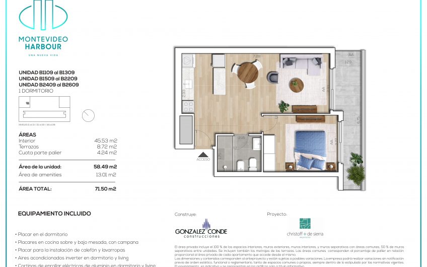 Montevideo Harbour, apartamentos de 1 dormitorio, consulte opciones